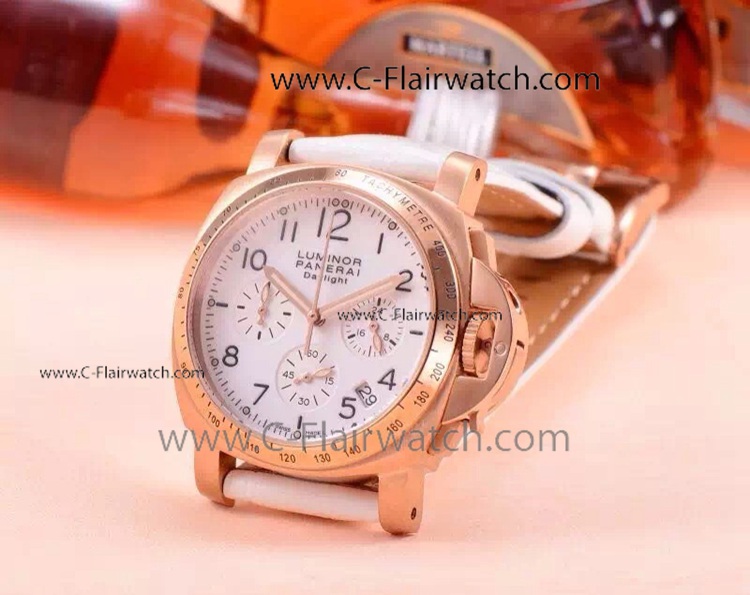 Luminor Panerai Daylight Rose Gold White Leather Copy Watch